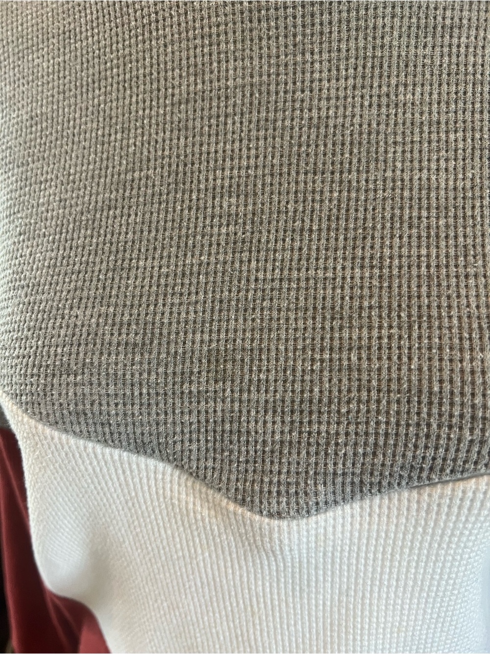 Women’s Colorblock Breastfeeding Waffle-Knit Sweater - Gray, White & Burgundy - Picture 9 of 9